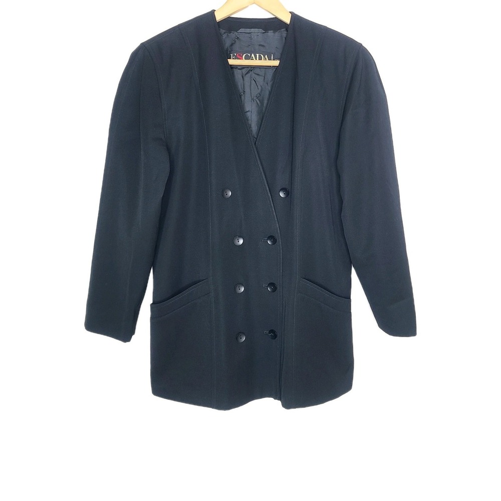 Vtg Escada by Margaritha Ley Women's 100% Wool Double Breasted Blazer Black 42